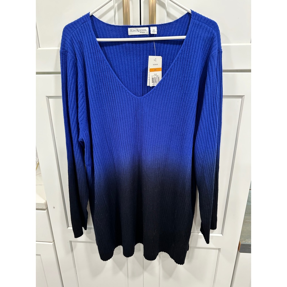 Kim Rogers Ombre Sweater V-Neck Ribbed‎ Knit Long Sleeve Top 3X